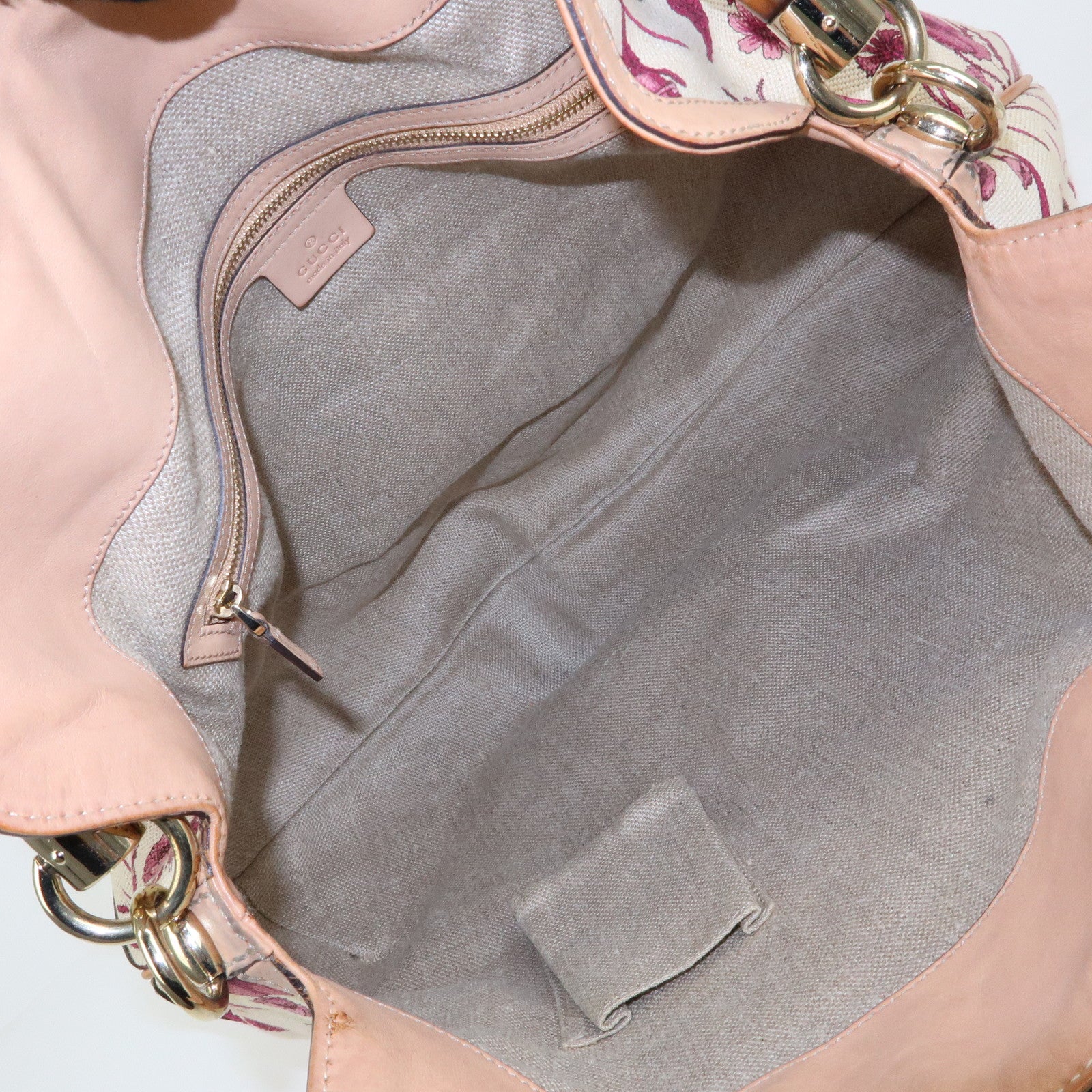 GUCCI Bamboo Flora Canvas Leather 2Way Shoulder Bag Pink 169976