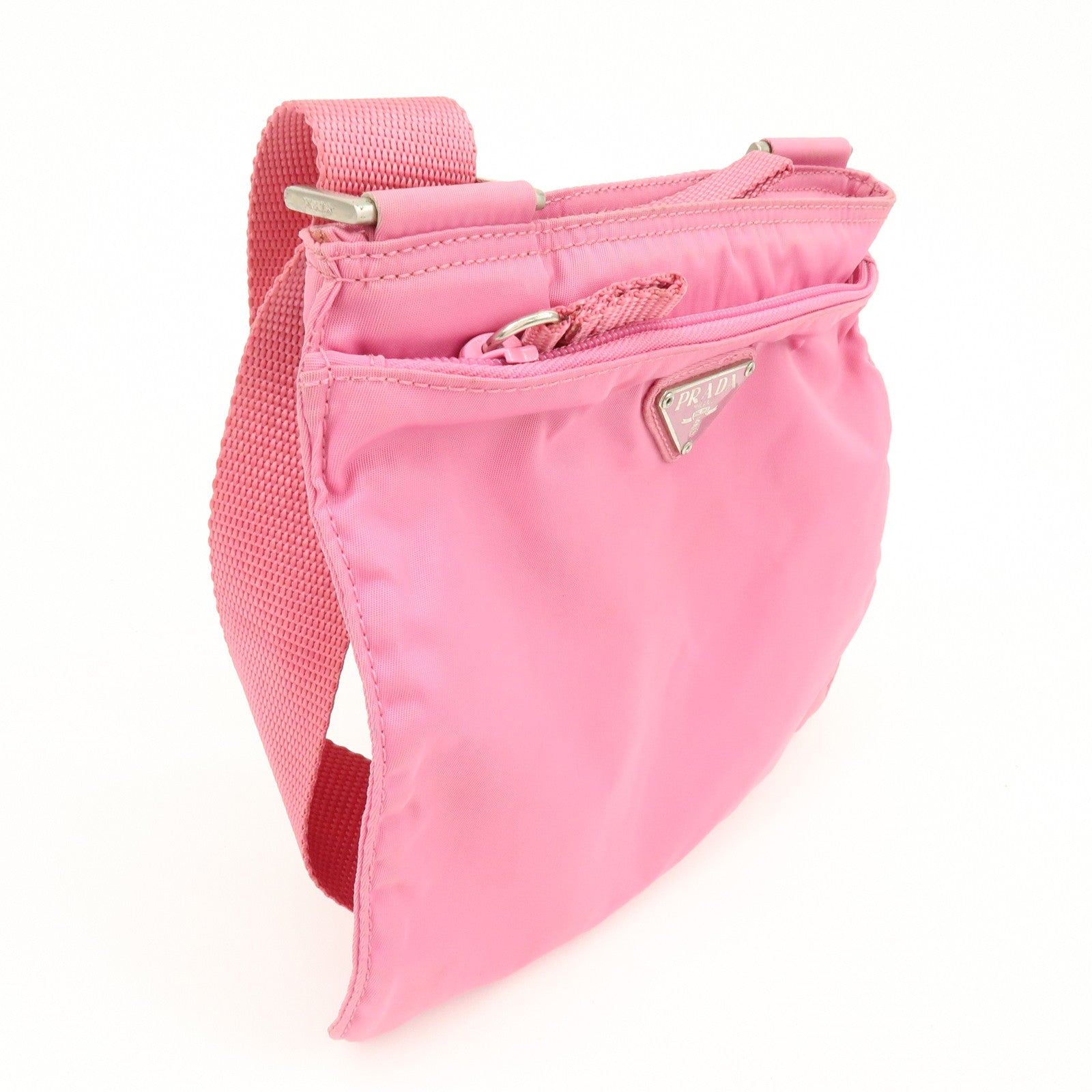PRADA Triangle Logo Nylon Shoulder Bag Crossbody Bag Pink