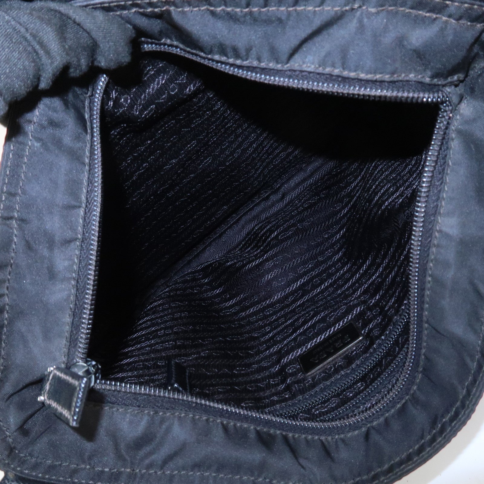 PRADA Triangle Logo Nylon Saffiano Leather Shoulder Bag VA0340
