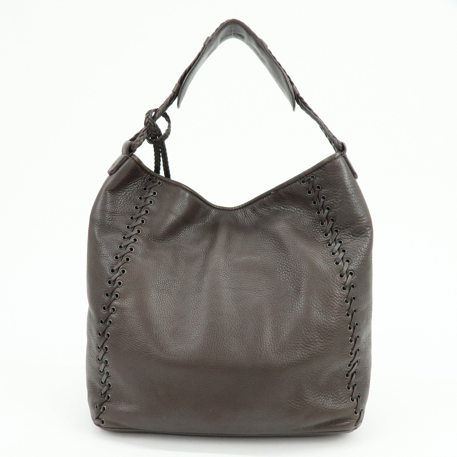 Christian Dior Leather Shoulder Bag Ethnic Heart Tassel Charm Brown