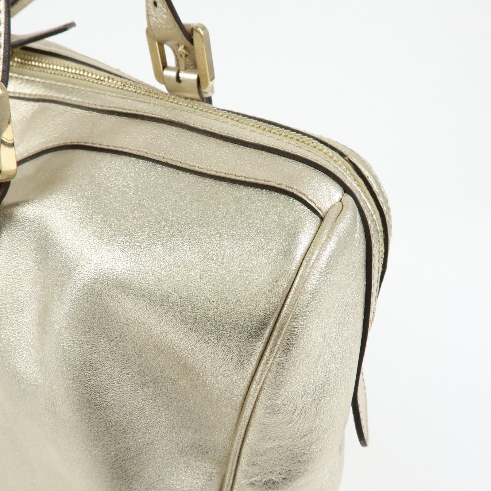 GUCCI Interlocking G Leather Boston Bag Hand Bag Gold 170010