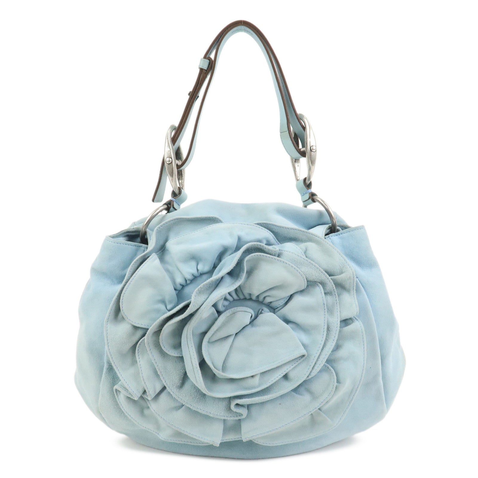 SAINT LAURENT PARIS Rive Gauche Flower Motif Suede Hand Bag