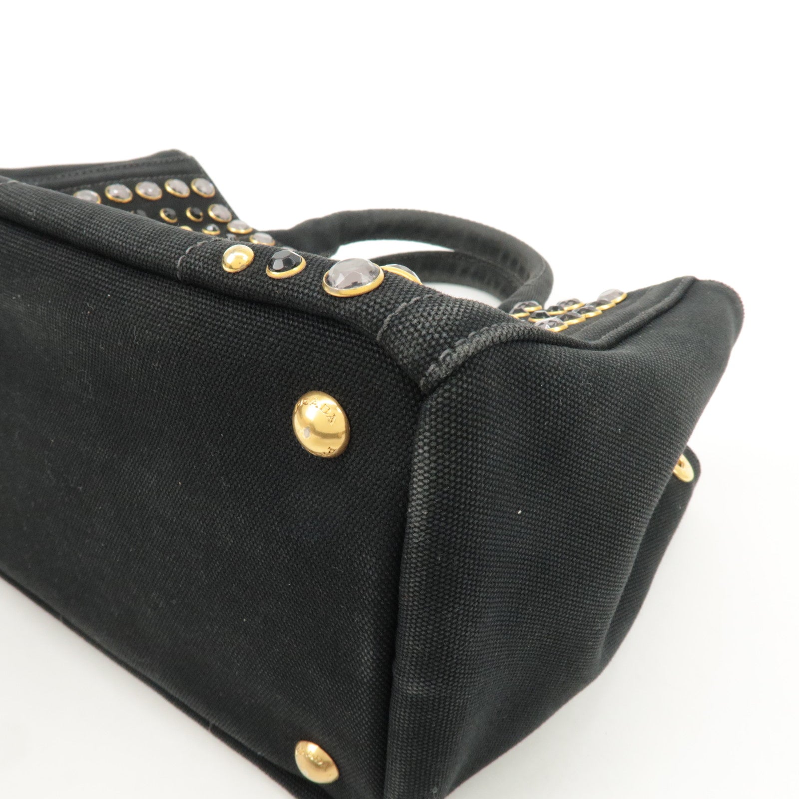 PRADA Logo Canapa Mini Canvas Bijoux 2Way Bag Hand Bag Black 1BG439 Used