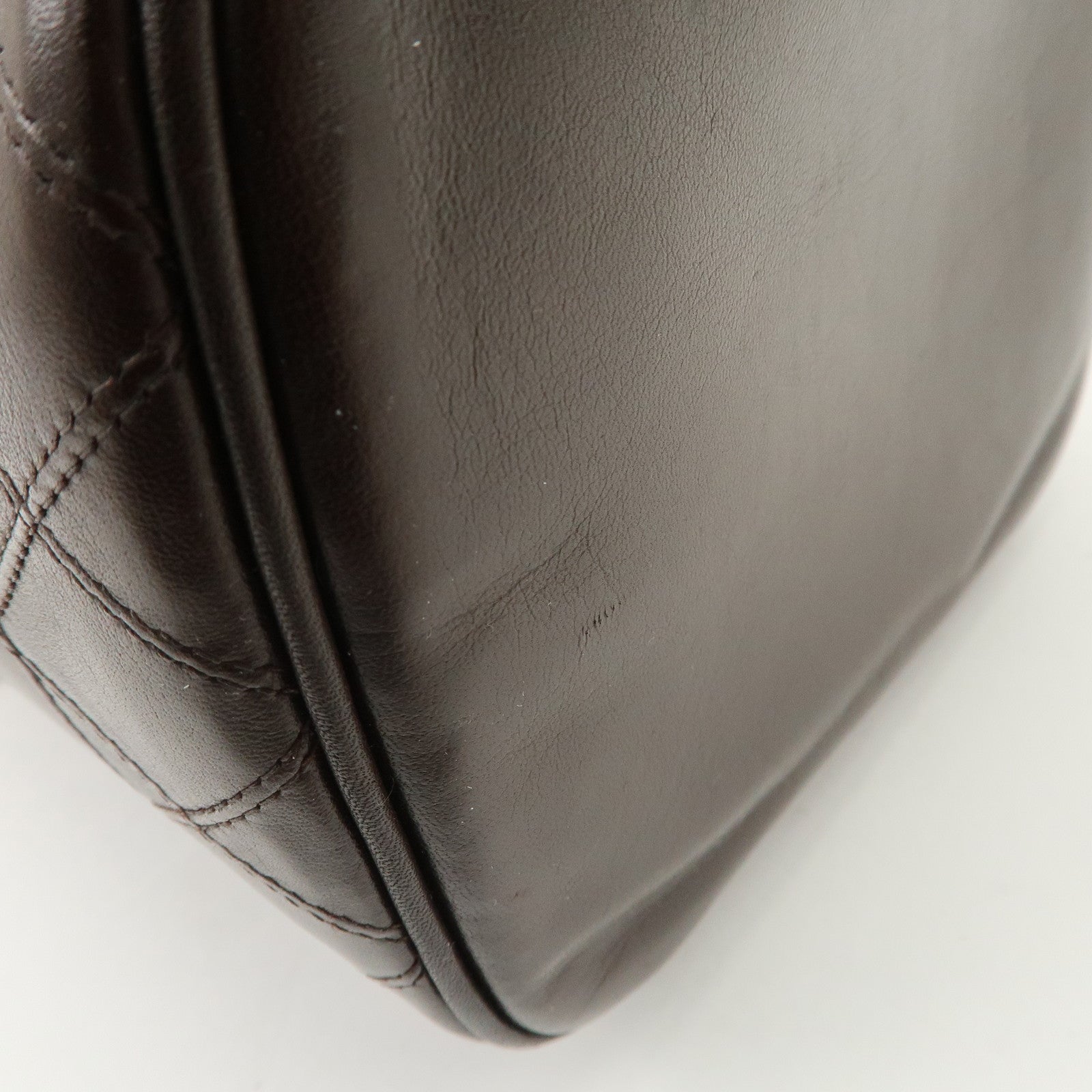 CHANEL COCO Mark Leather Vanity Bag Hand Bag Cosmetic Bag Brown A01998