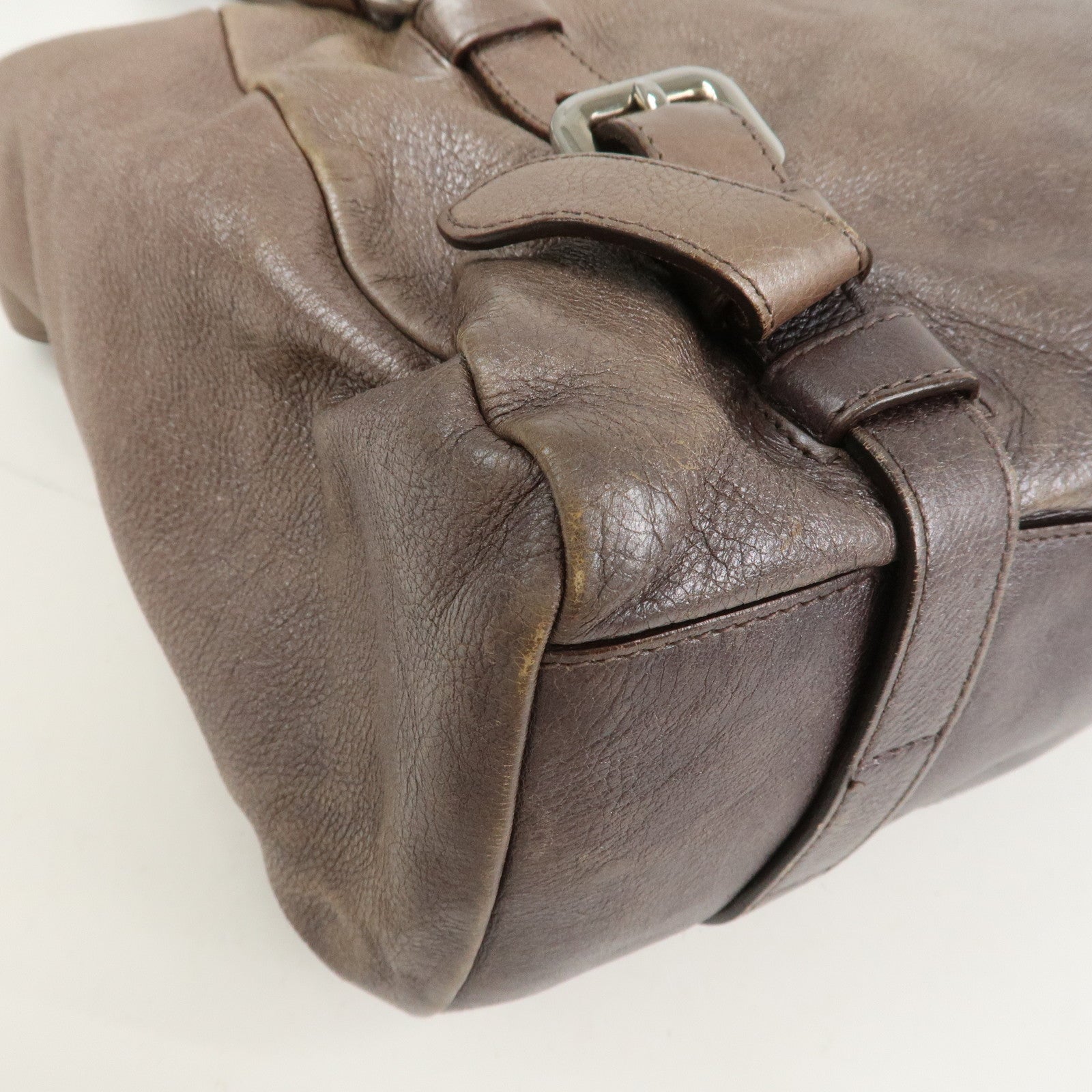PRADA Logo Leather Shoulder Bag Hand Bag Metallic Brown BR3901