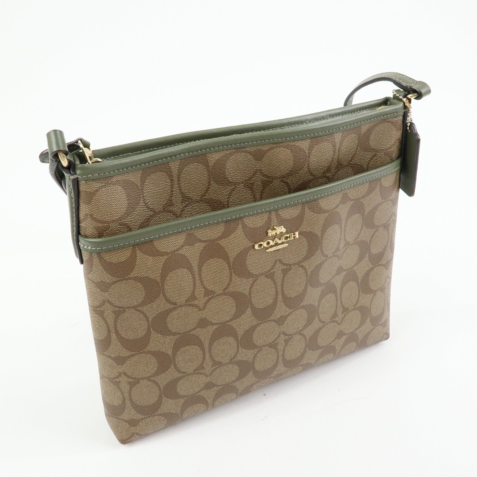 COACH Signature PVC Leather Shoulder Bag Crossbody Bag Beige Khaki