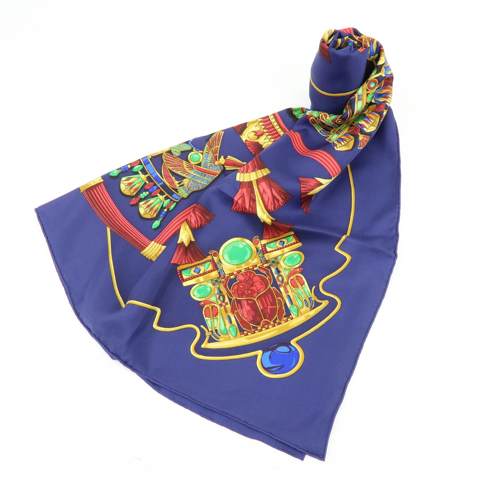 HERMES Carre 90 Silk 100% Scarf Caty Ancient Egypt Scarab Blue Red
