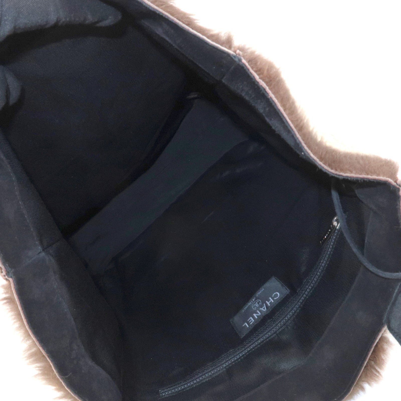 CHANEL COCO Mark Fur Suede Tote Bag Hand Bag Brown Black