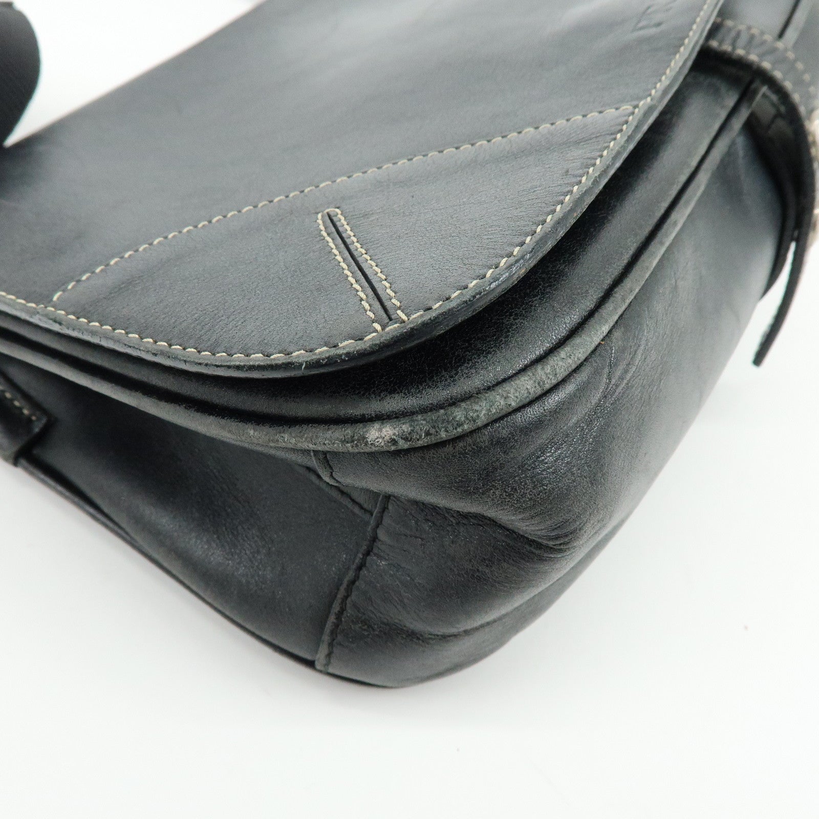 PRADA Leather Shoulder Bag Hand Bag Black