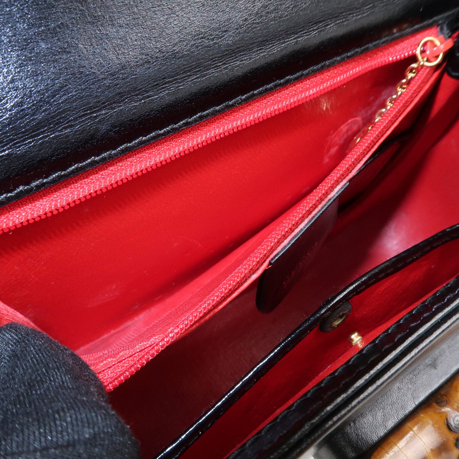 GUCCI Bamboo Logo Leather 2WAY Bag Hand Bag Black 000 2046