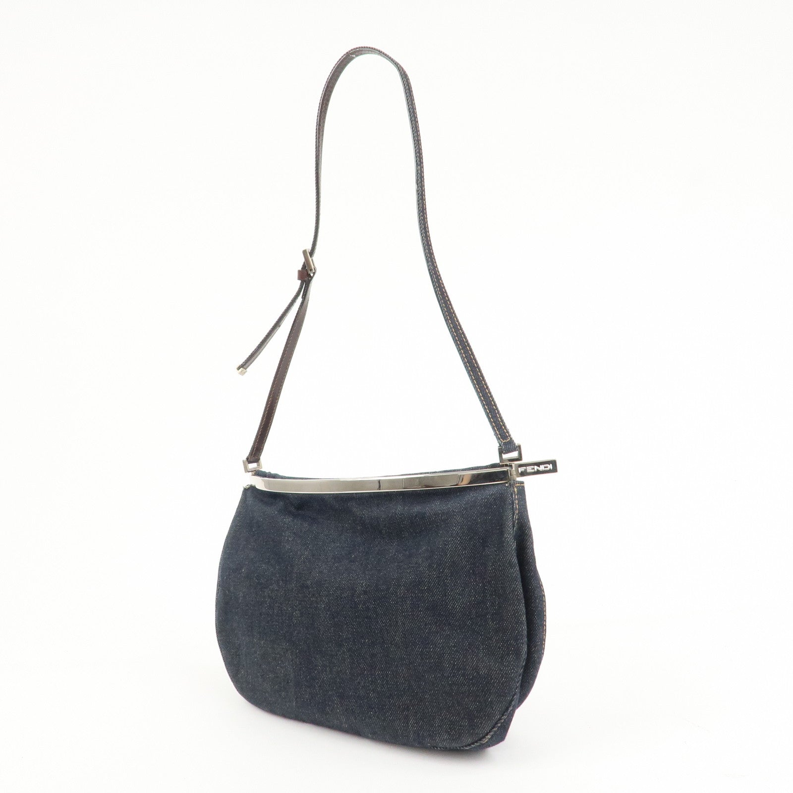 FENDI Denim Shoulder Bag Hand Bag Navy 26736