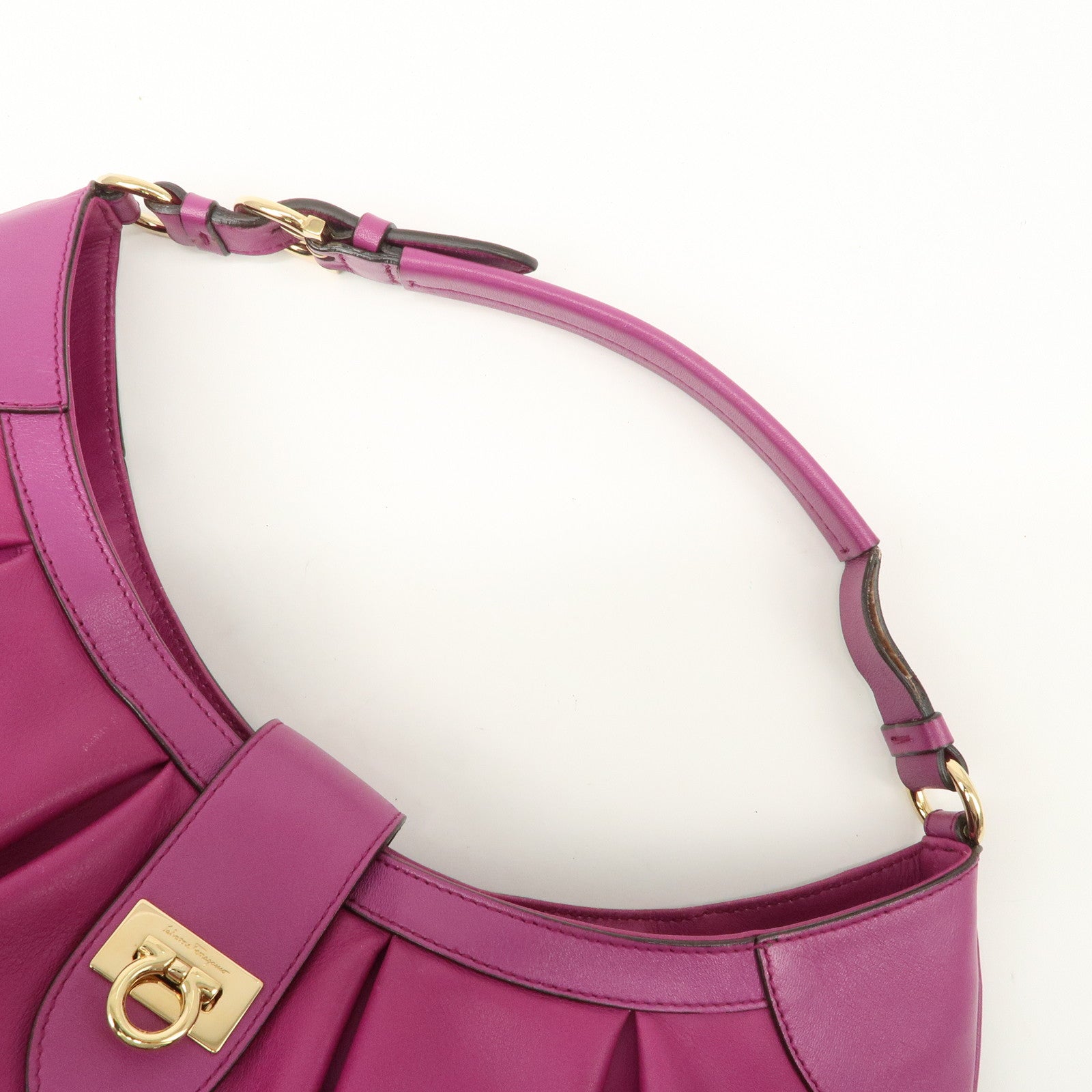 Ferragamo Gancini Leather Shoulder Bag Hand Bag Purple