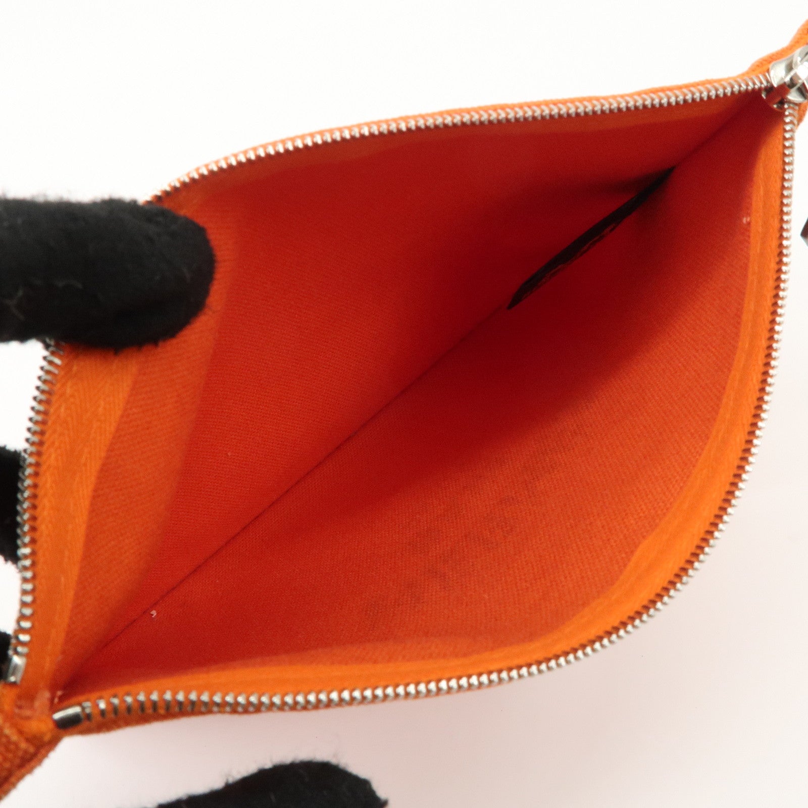 HERMES  Set of 2 Canvas Leather Pouch Cosmetic Pouch Orange Red Used