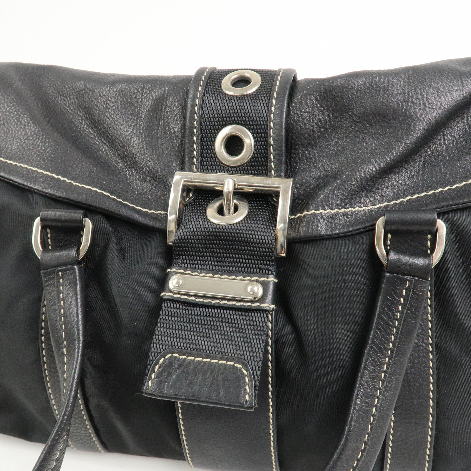 PRADA Triangle Logo Nylon Leather Shoulder Bag Black BR2418