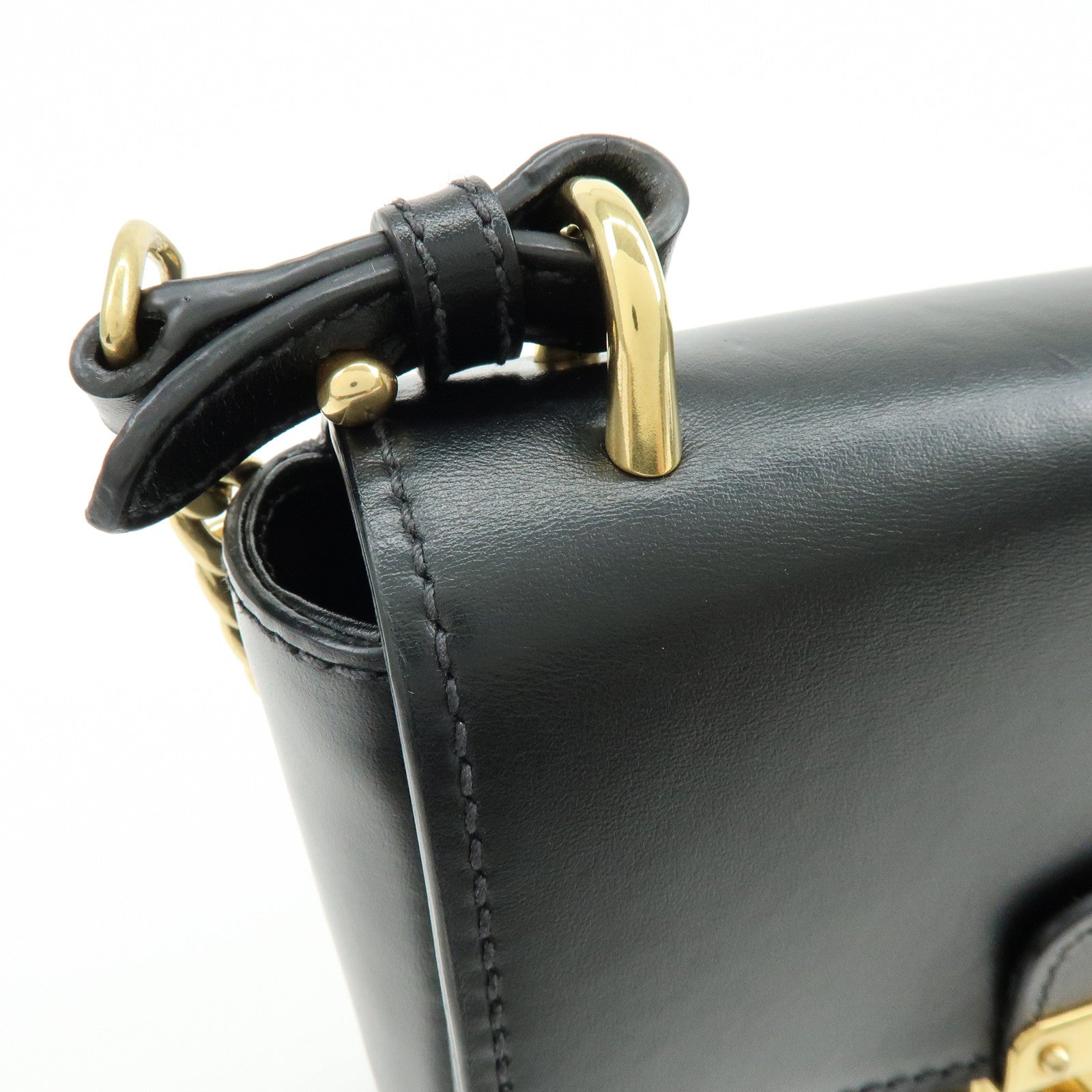 MIU MIU Logo Soft Calf Leather Chain Shoulder Bag Black 5BD147