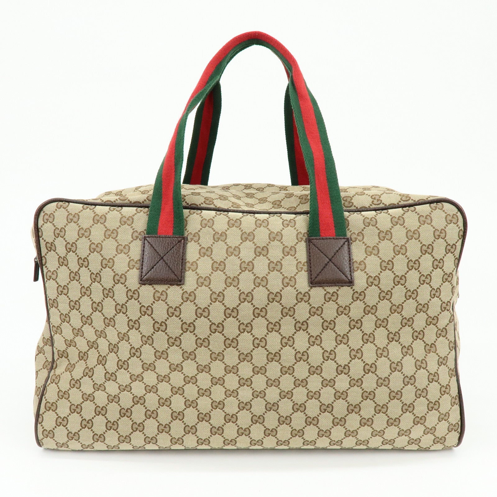 GUCCI Sherry GG Canvas Leather Boston Bag Beige Brown 146310