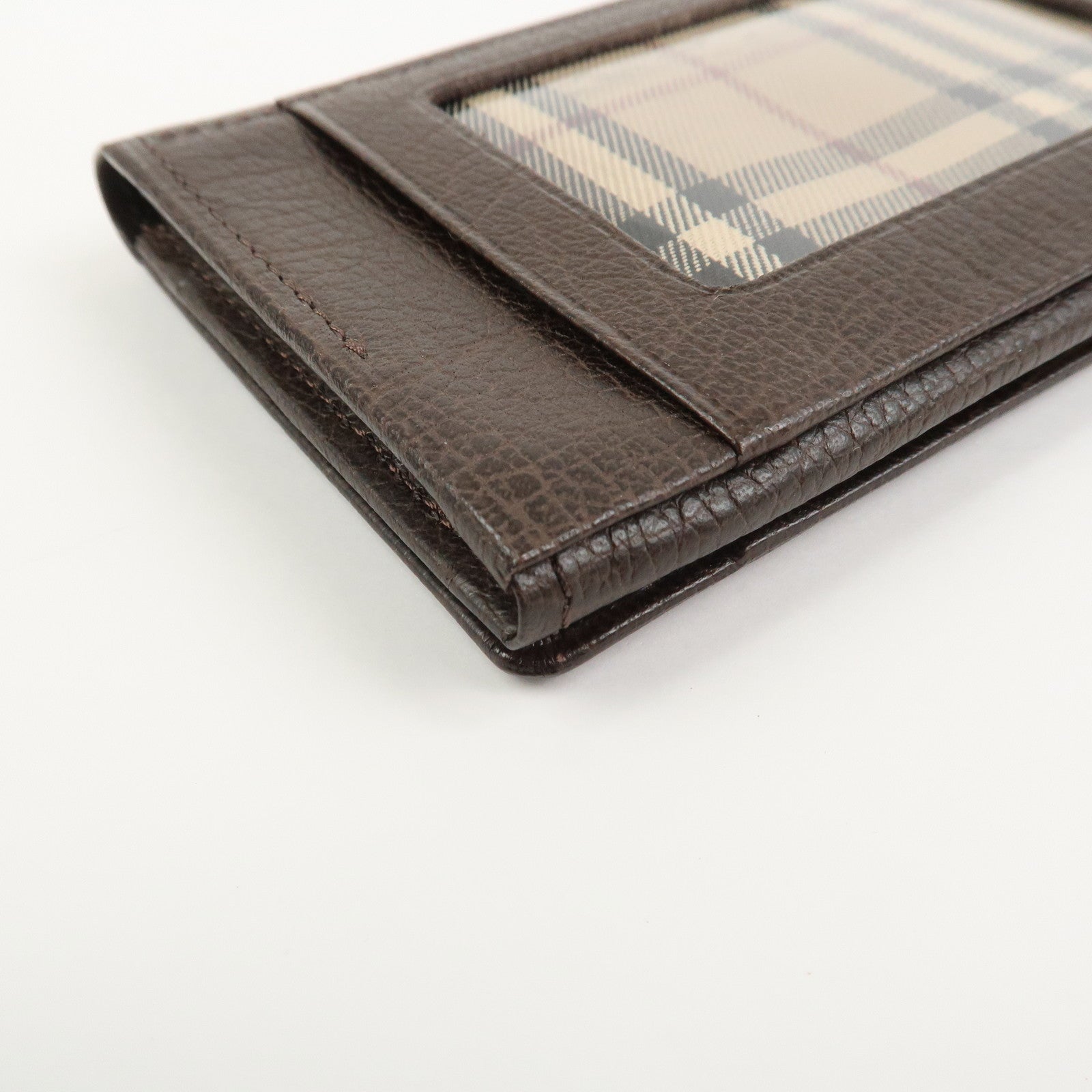 BURBERRY Calf Leather Card Case Card Holder Fragment Case Brown