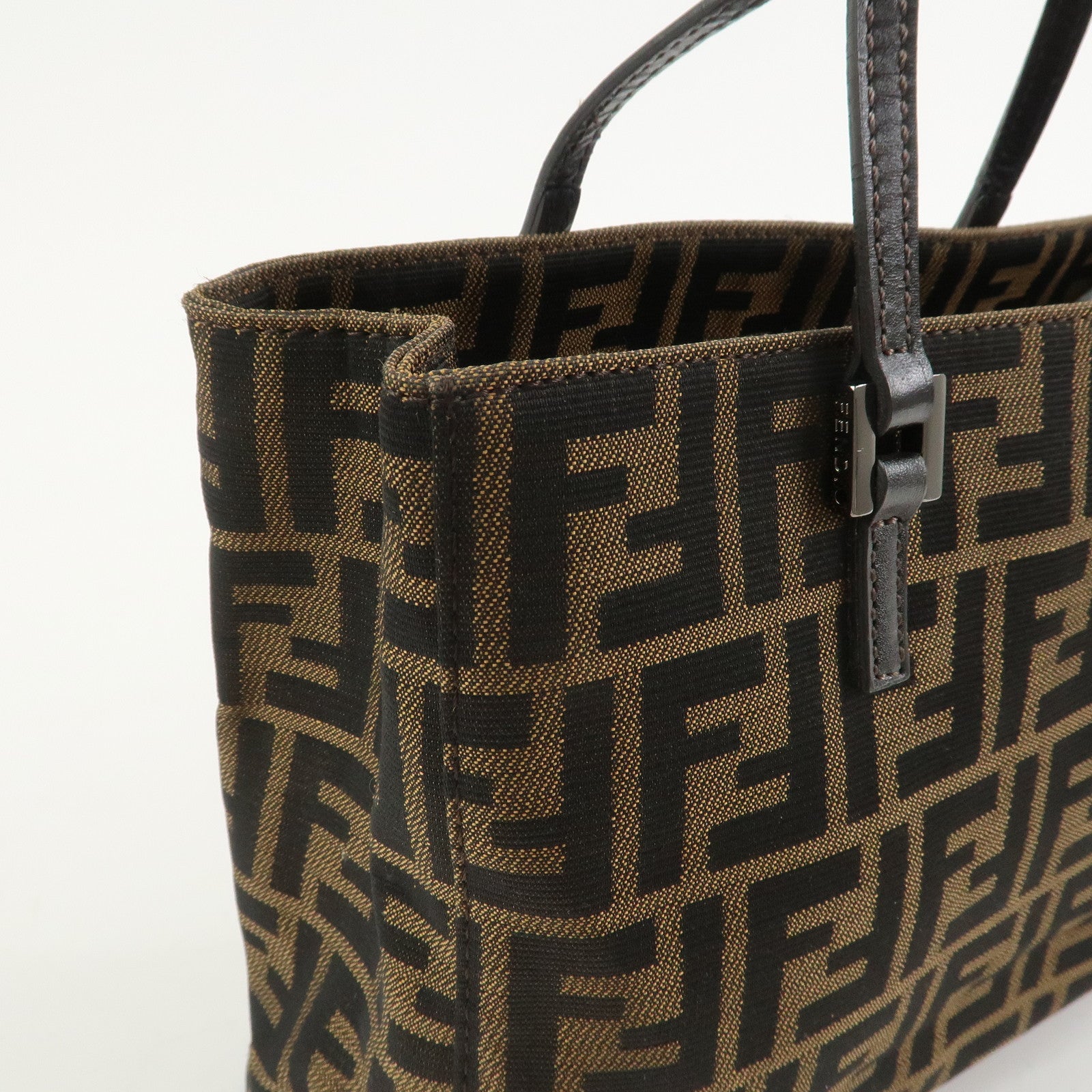 FENDI Zucca Canvas Leather Hand Bag Tote Bag Brown 8BH072