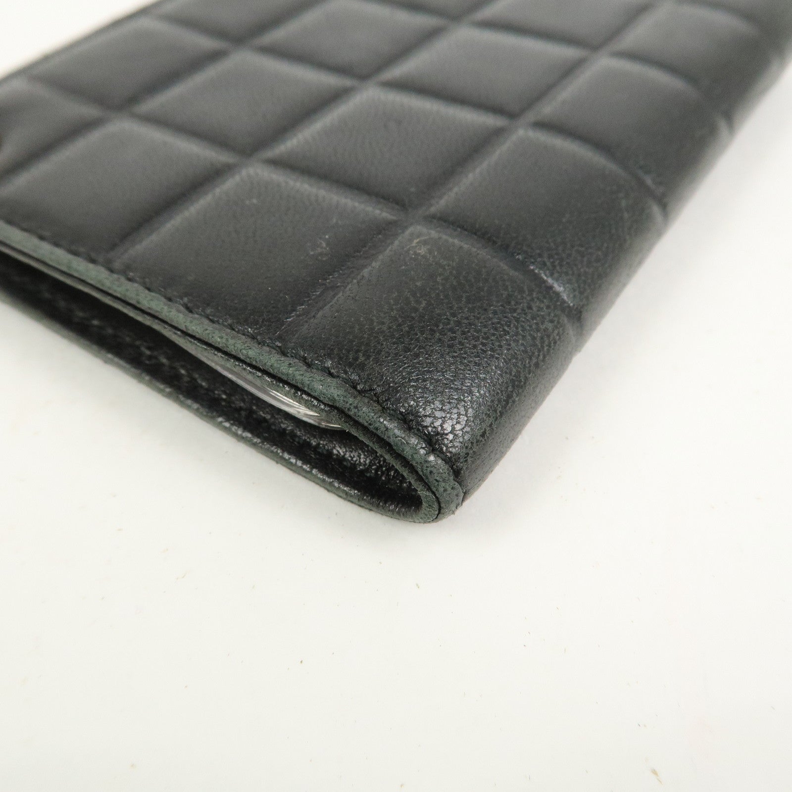 CHANEL Chocolate Bar Lamb Skin Card Case Card Holder Black
