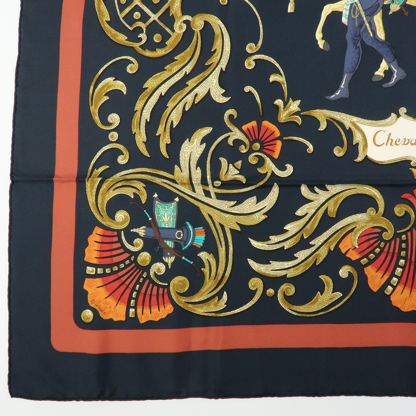 HERMES Carre 90 Silk 100% Scarf Cheval Jurc Blaqck Brown Red