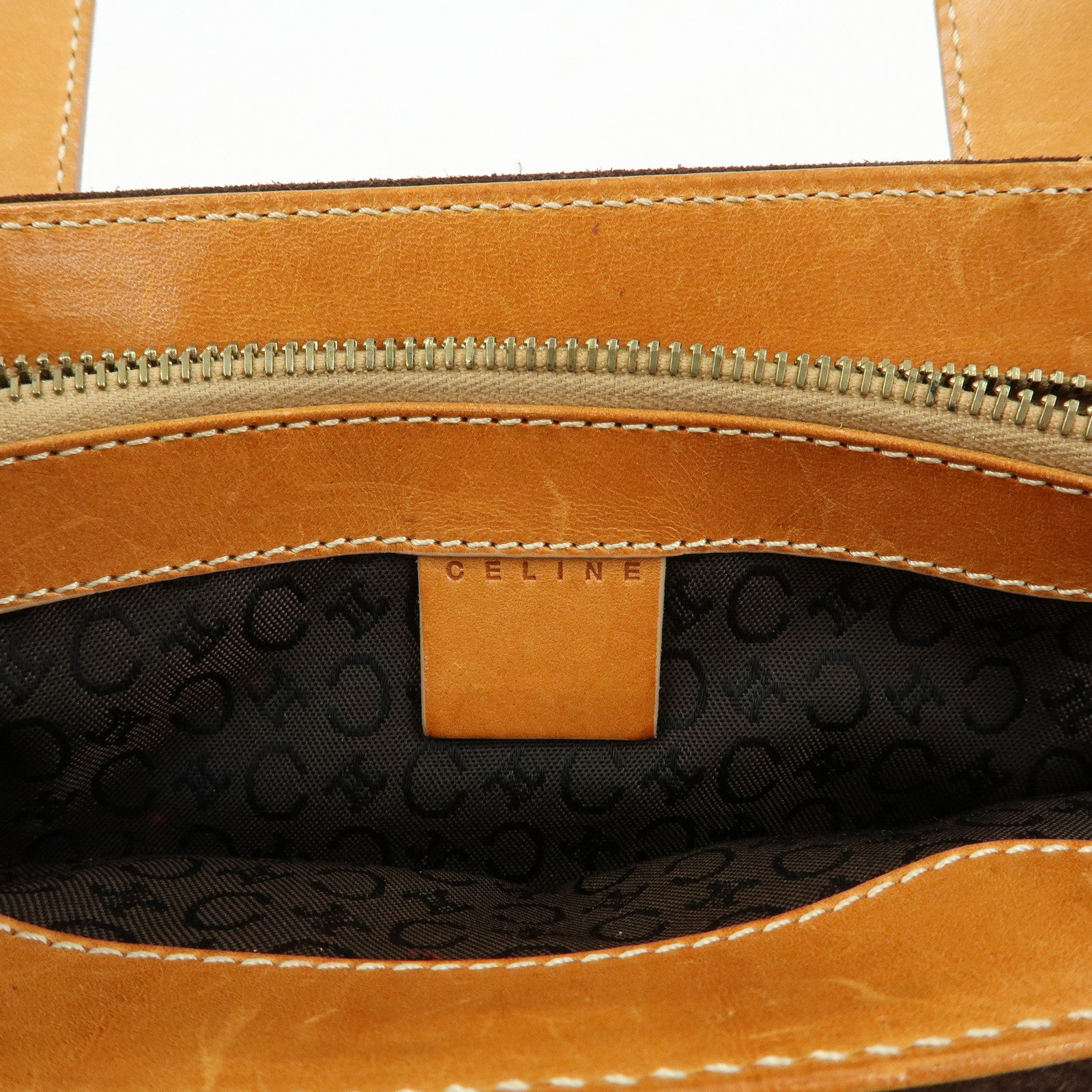 CELINE C Macadam Suede Leather Hand Bag Dark Brown
