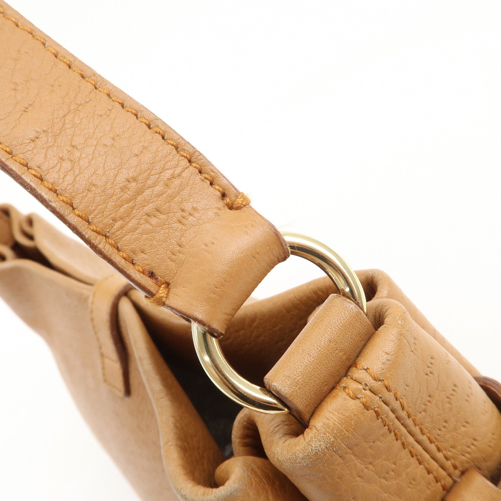Ferragamo Gancini Leather Shoulder Bag Hand Bag Brown Gold