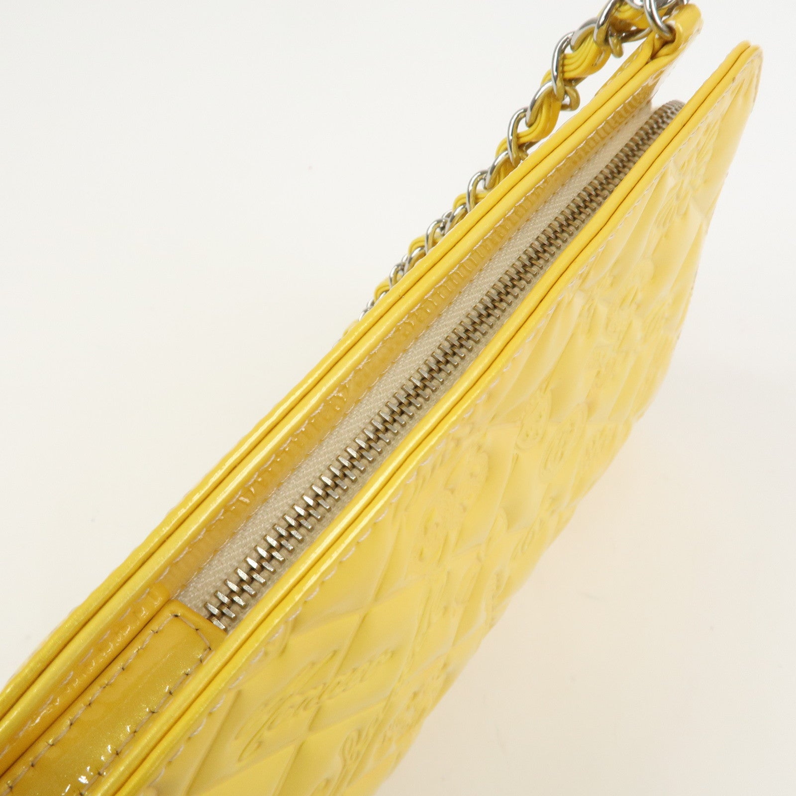 CHANEL Icon Line Patent Leather Chain Shoulder Bag Yellow A37156