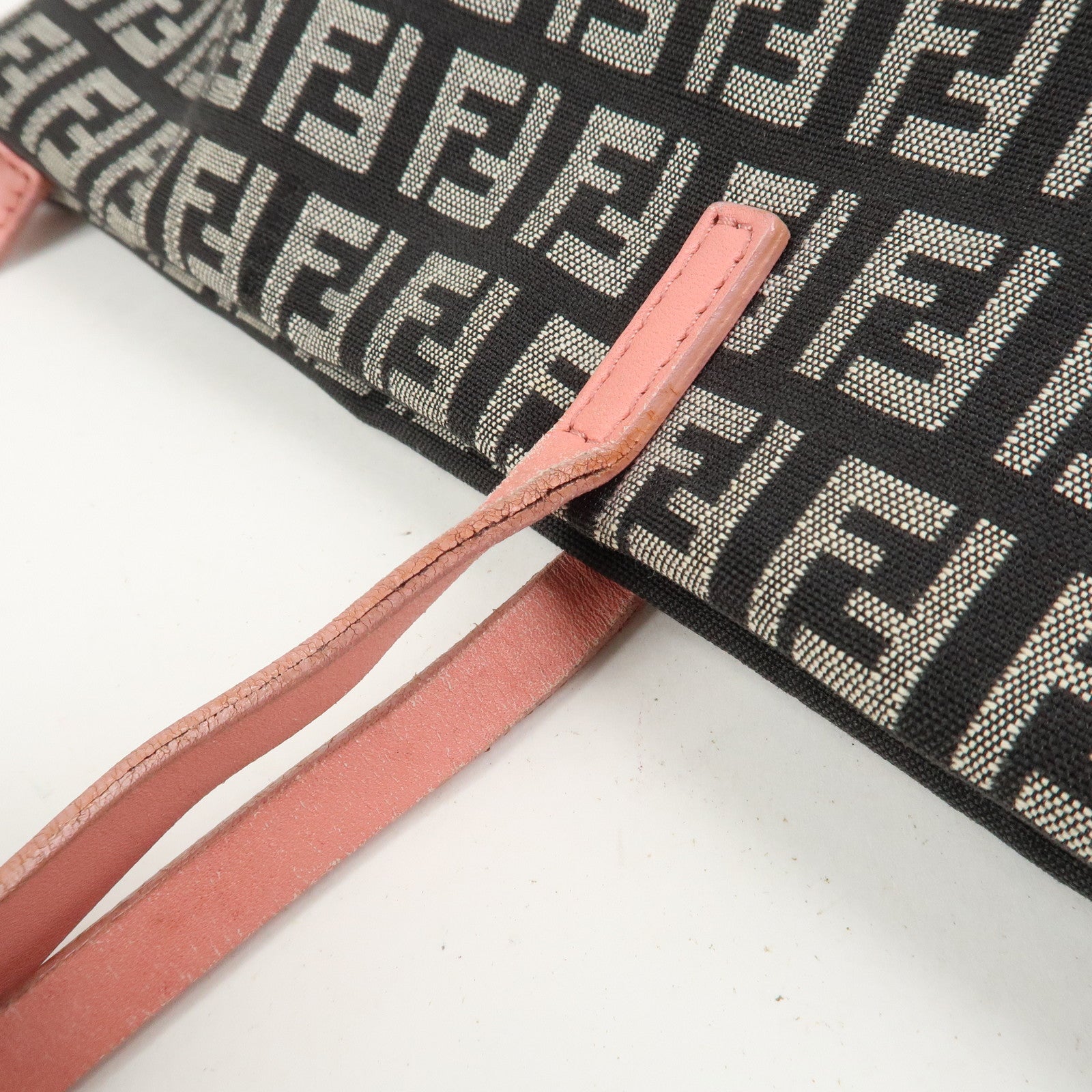 FENDI Zucchino Canvas Leather Tote Shoulder Bag Black Pink 8BH025