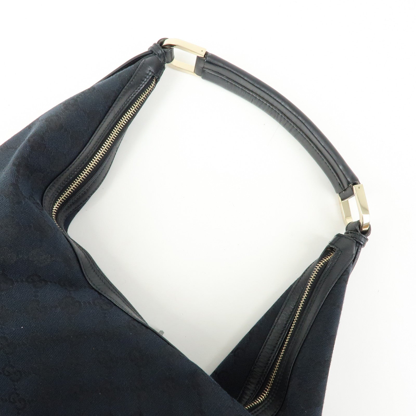 GUCCI GG Canvas Leather Shoulder Bag Hand Bag Black 001.4287