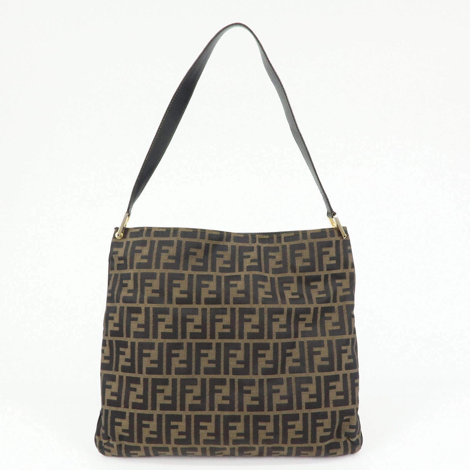 FENDI Zucca Canvas Leather Shoulder Bag Hand Bag Black Brown