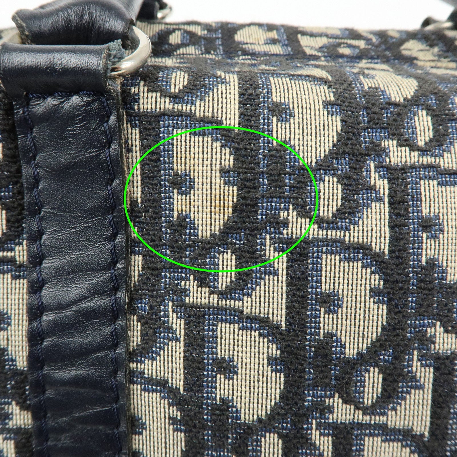 Christian Dior Trotter Jacquard Leather Boston Bag Hand Bag Navy