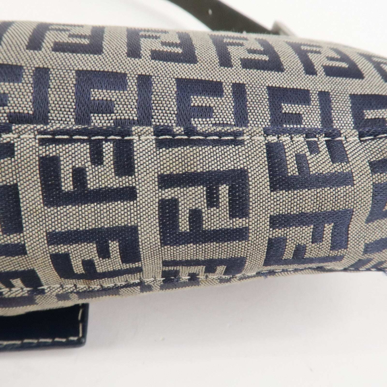 FENDI Mamma Baguette Zucchino Canvas Shoulder Bag Navy 26424