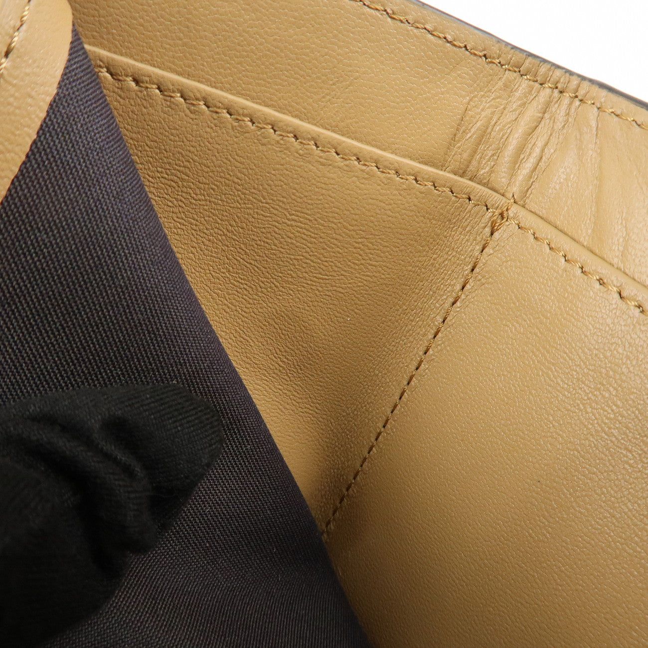 FENDI Zucca Baguette Leather Micro Tri-fold Wallet Beige 8M0395 Used