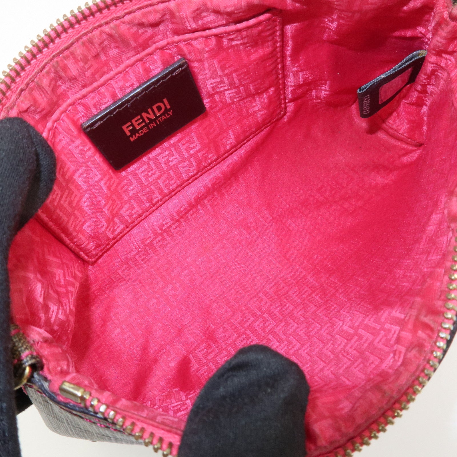 FENDI Zucca PVC Chain Accessory Pouch Hand Bag Brown 8BR592