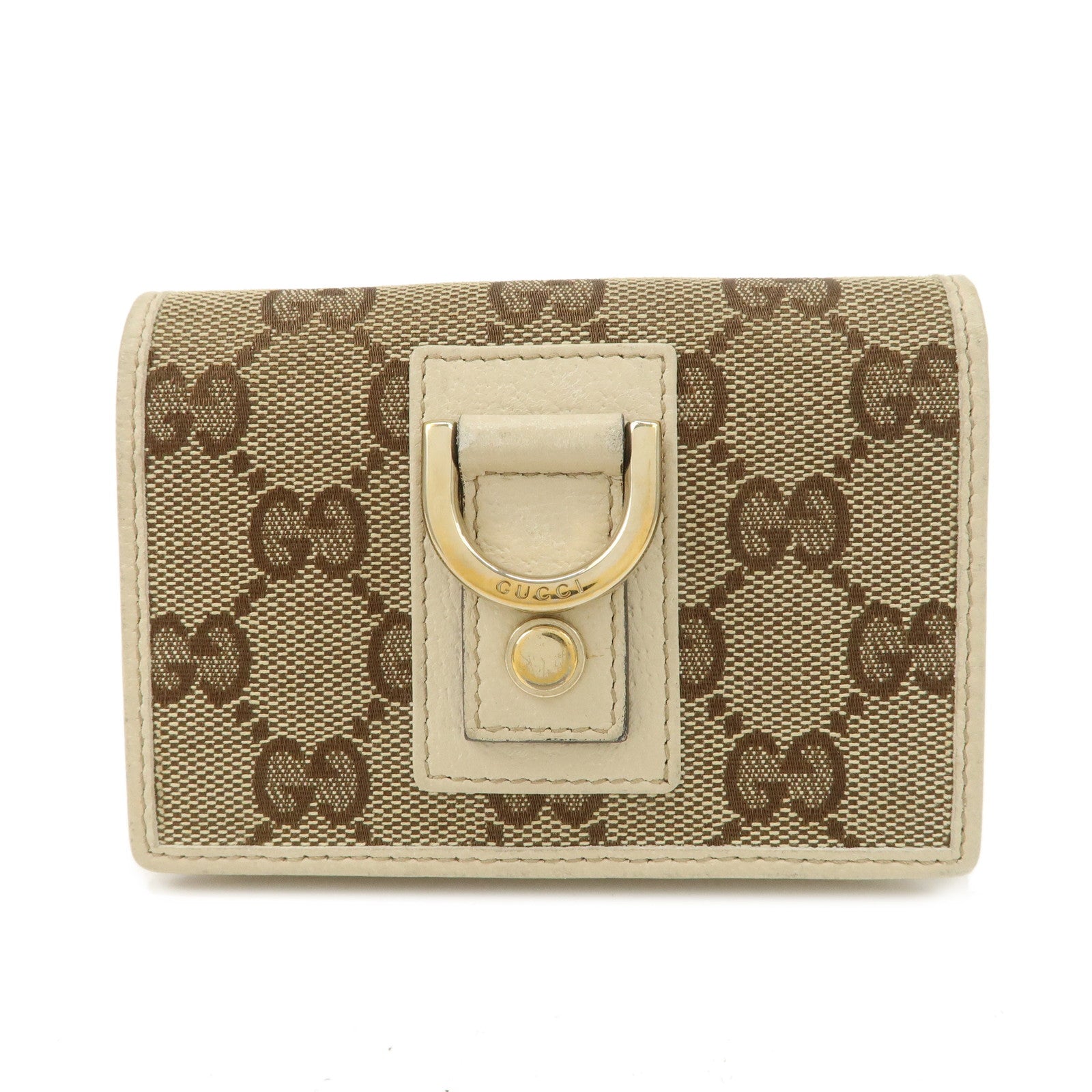 GUCCI Abbey GG Canvas Leather Card Case Ivory Beige 141417 Used