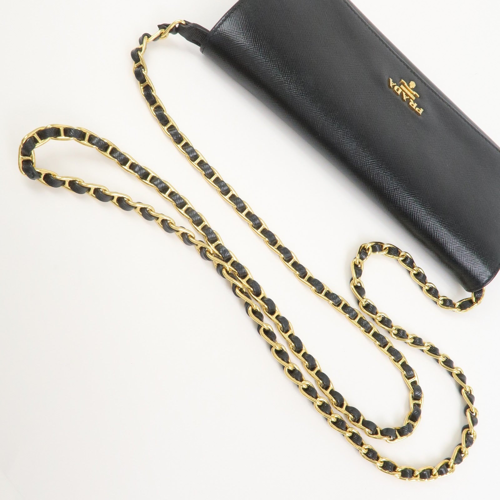 PRADA Saffiano Leather Chain Wallet WOC Black 1M1290