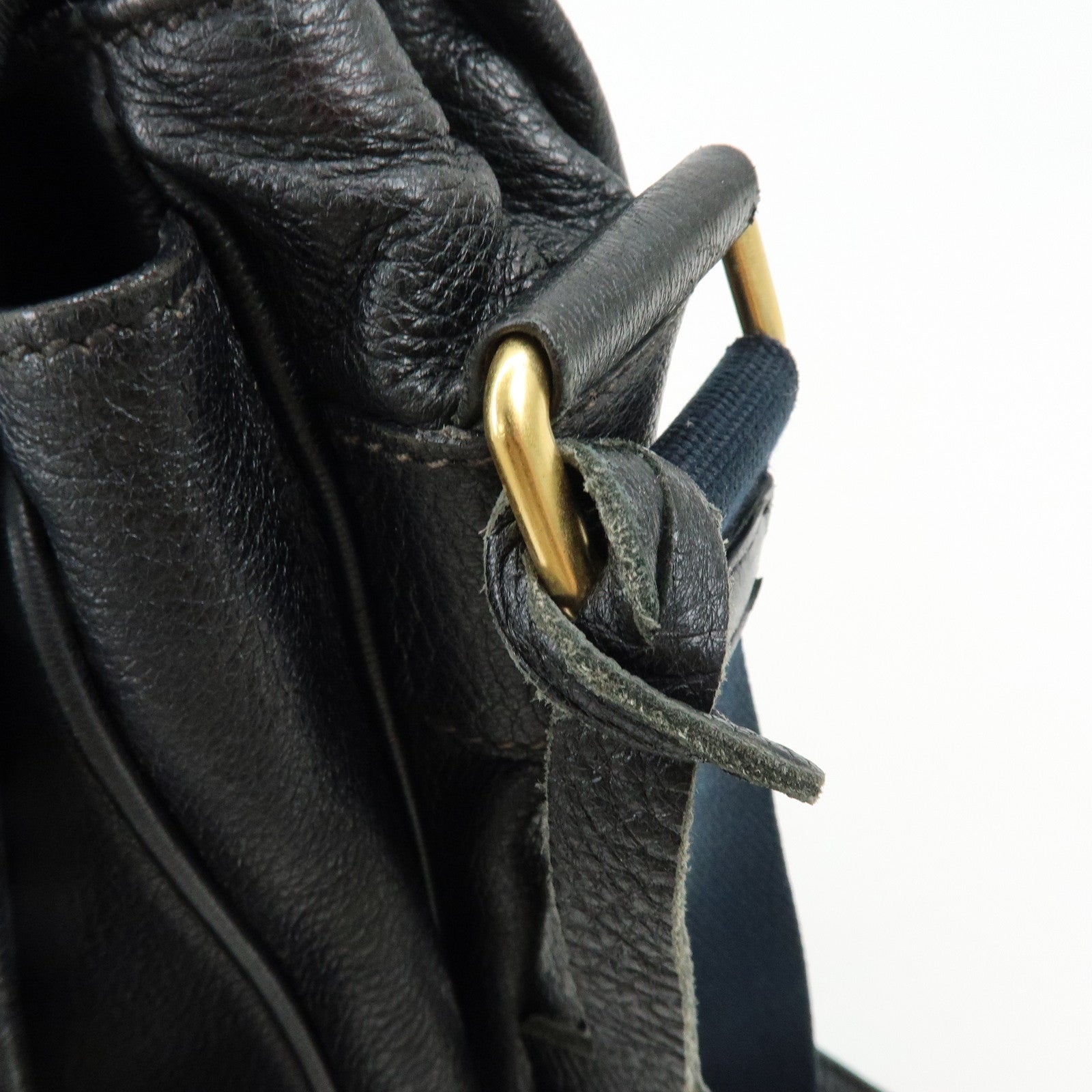 PRADA Logo Leather Shoulder Bag Crossbody Bag Black VA0638