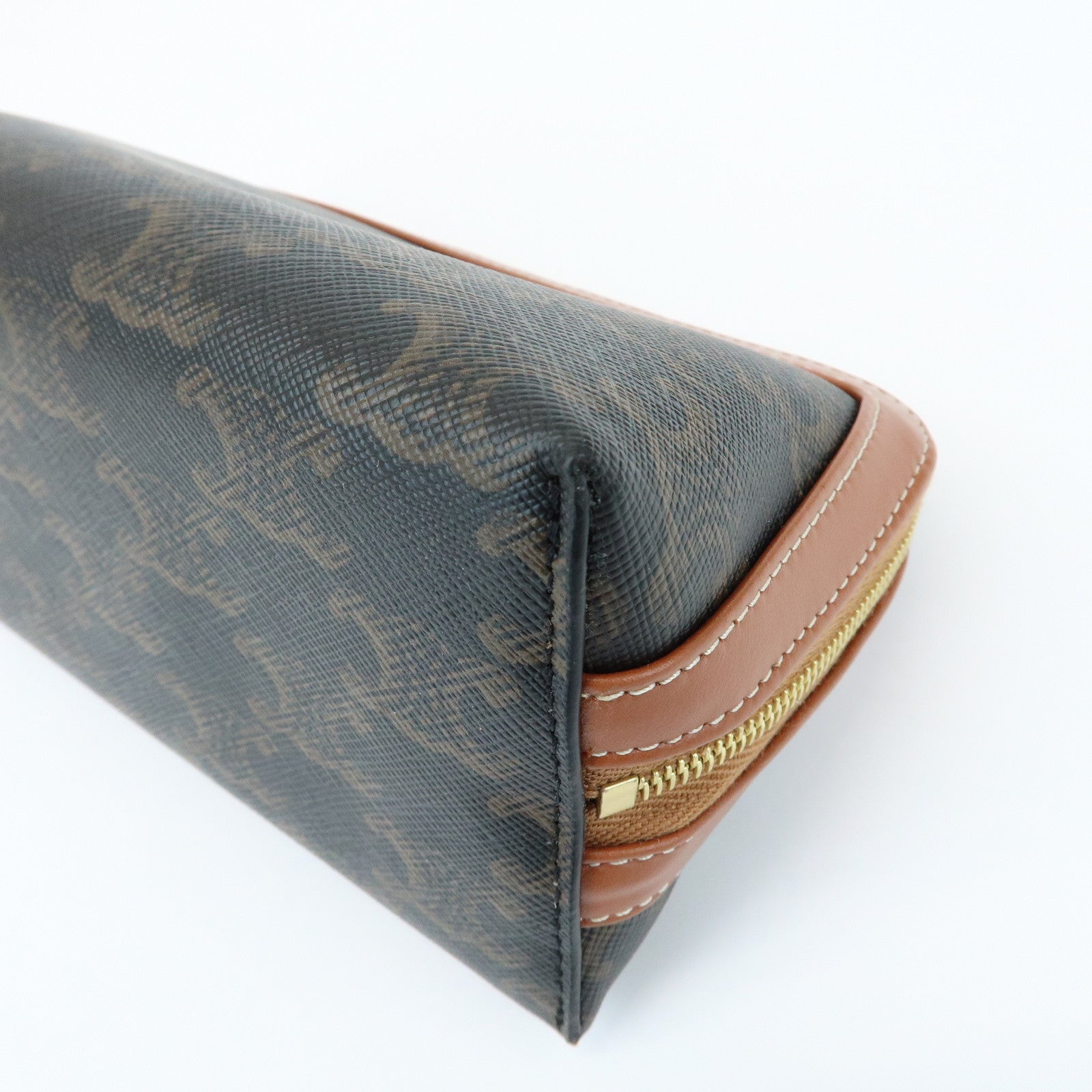 CELINE Triomphe PVC Calf Leather Cosmetic Pouch Accessory Pouch Tan