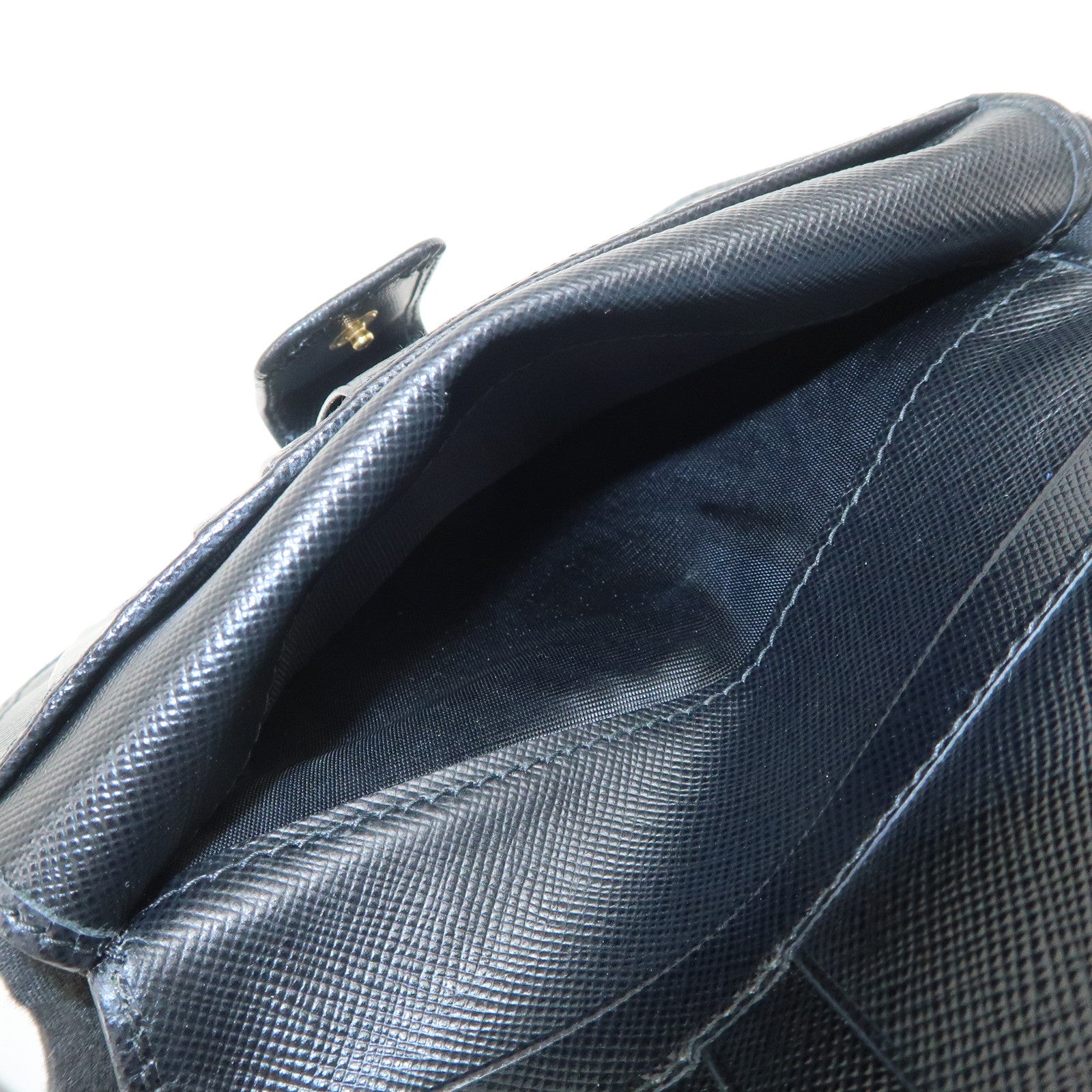 PRADA Logo Saffiano Leather Bi-fold Compact Wallet Black 1M1225