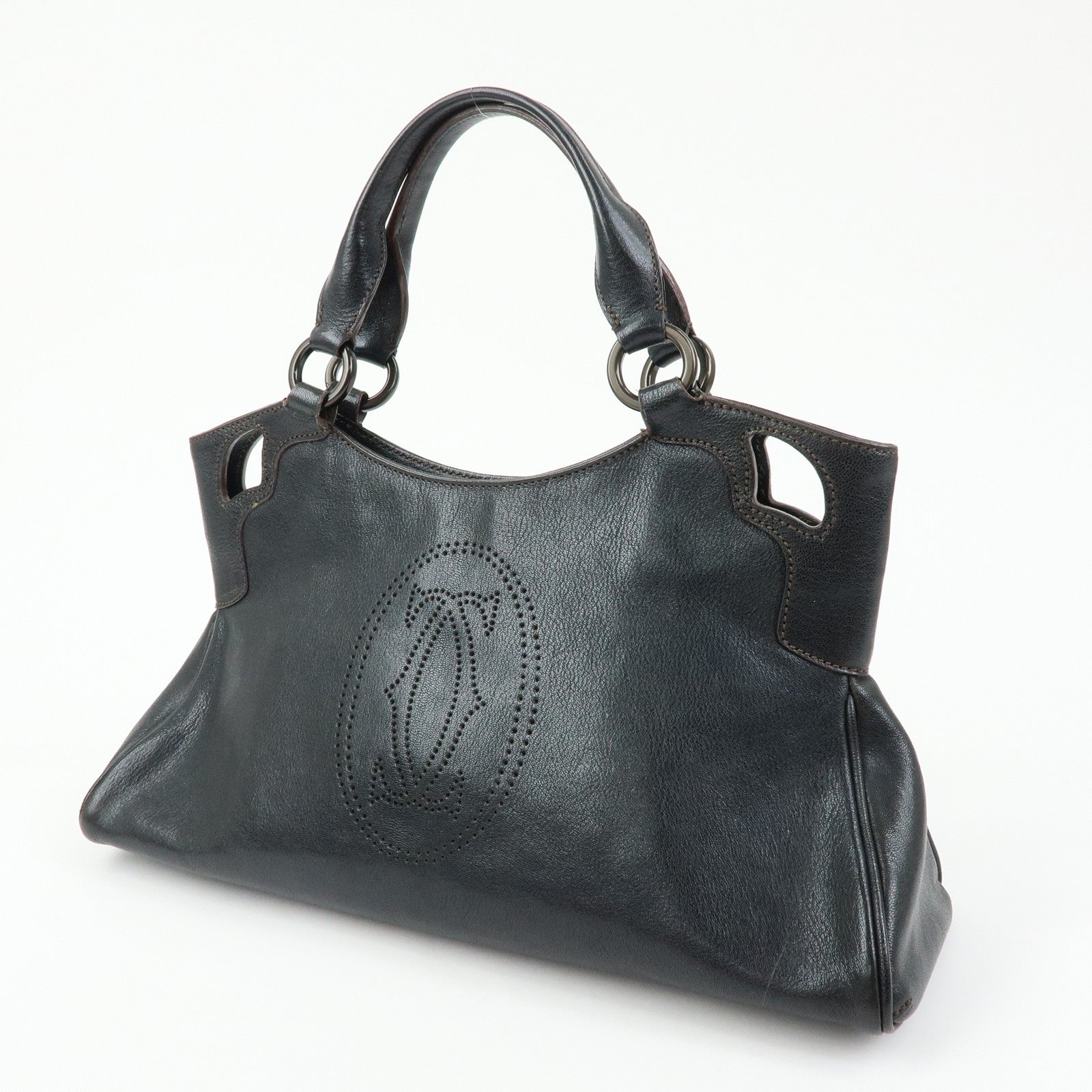 Cartier Marcello de Cartier Leather Hand Bag Tote Bag Black