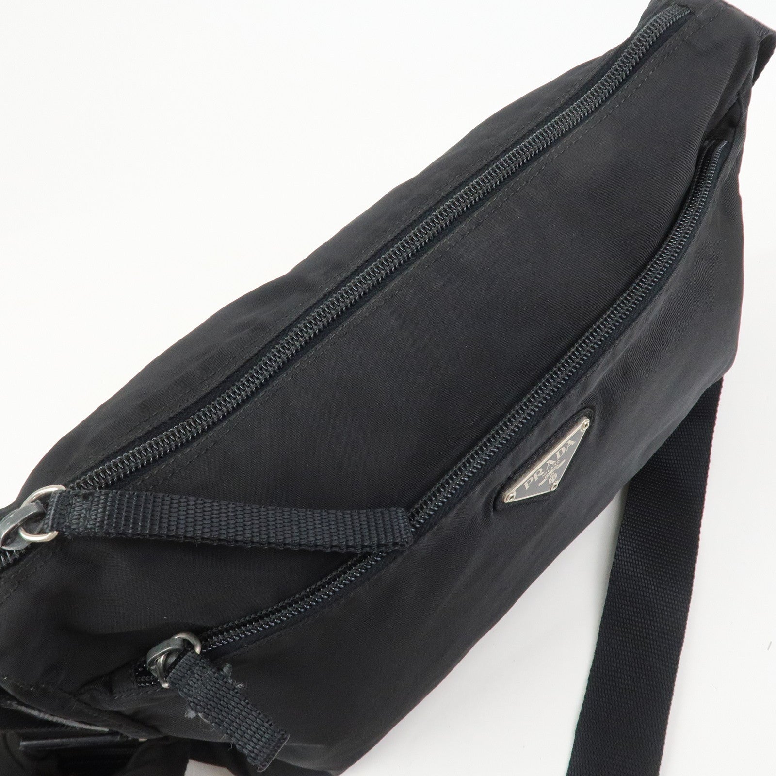 PRADA Nylon Leather Shoulder Bag Crossbody Bag Black B10140