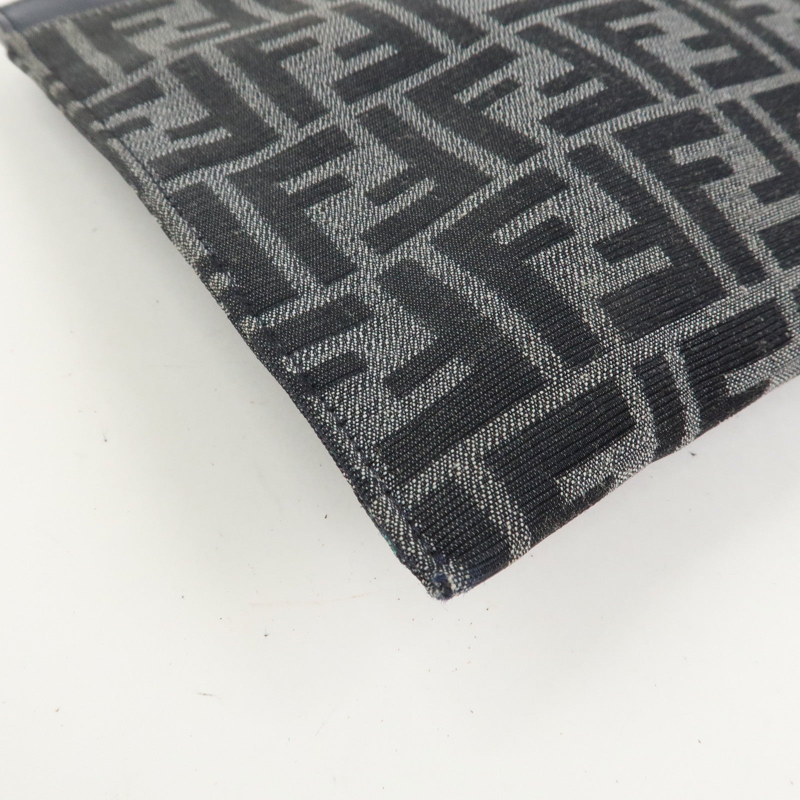 FENDI Zucca Flat Slim Canvas Leather Clutch Bag Navy 7N0134