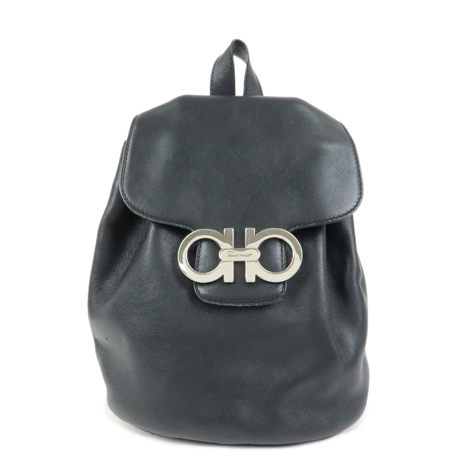 Ferragamo Gancni Leather Mini Backpack Rucksack Black Silver