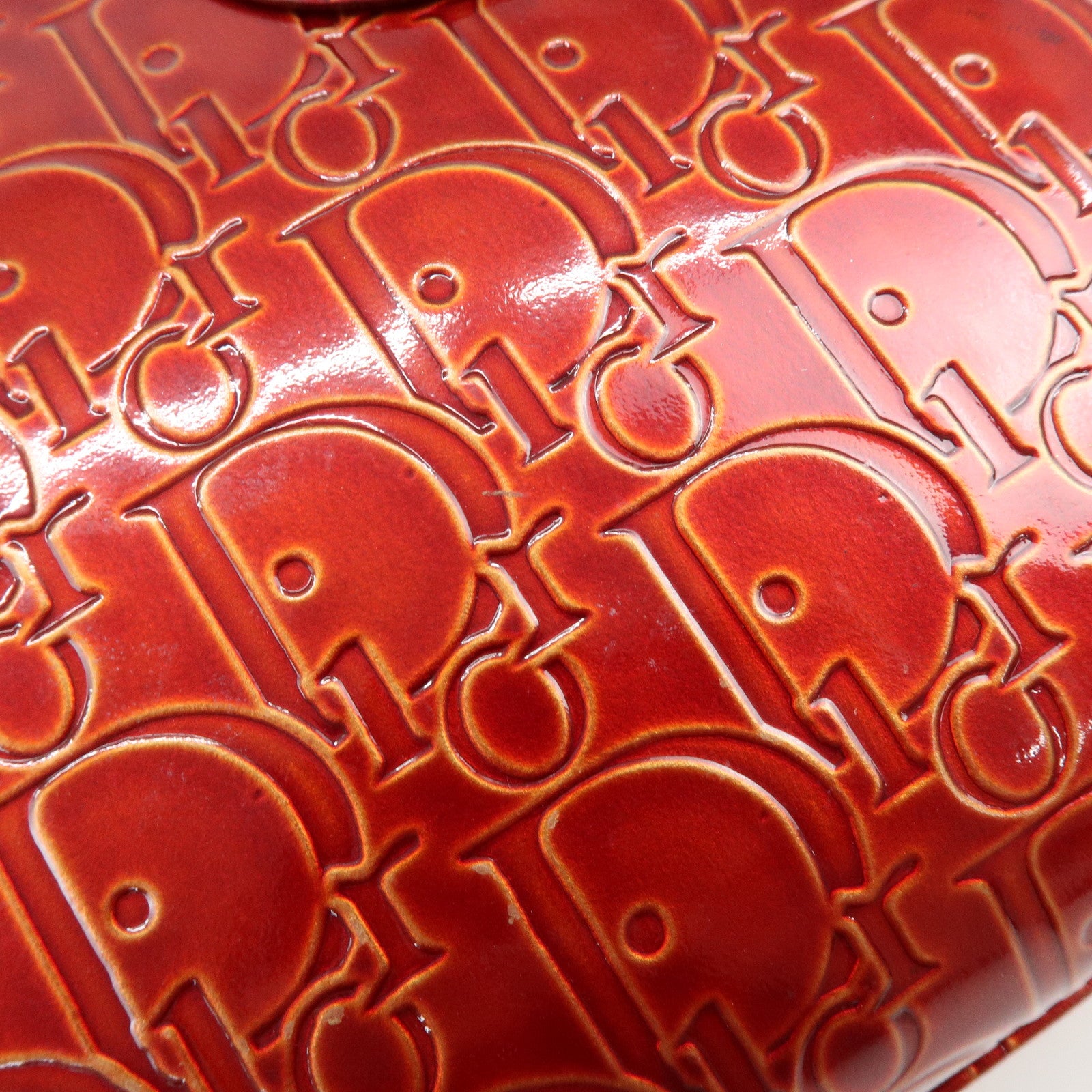Christian Dior Lady Dior Patent Leather Hand Bag Dior Logo Red