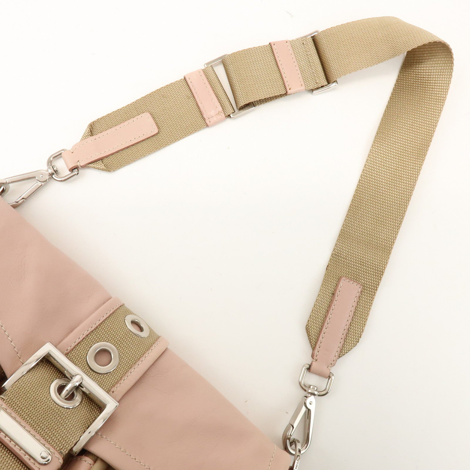 PRADA Triangle Logo Nylon Leather Shoulder Bag Beige Pink BR2417