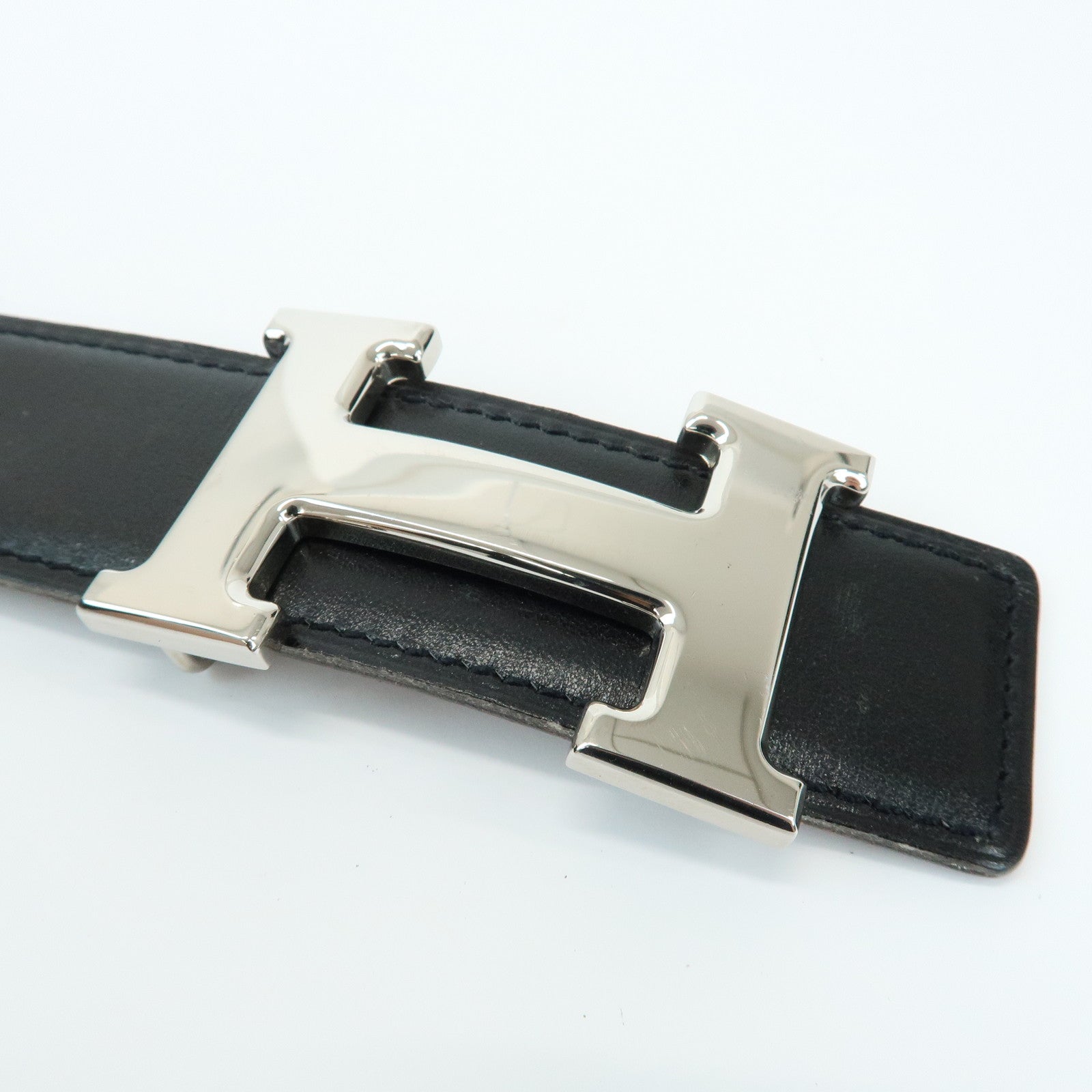 HERMES BoxCalf H Buckle Reversible Constance Belt □B Stamped Black
