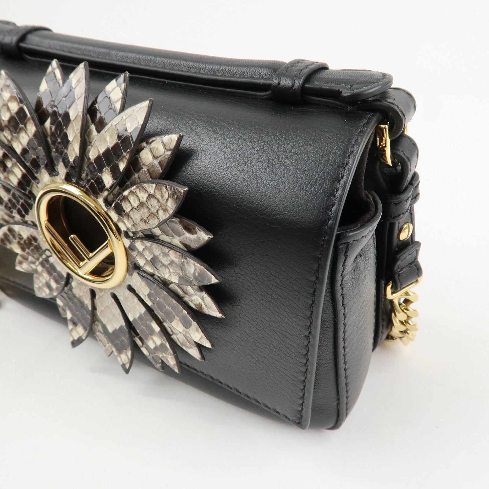 FENDI Leather Double Micro Baguette Shoulder Hand Bag Black 8M0371