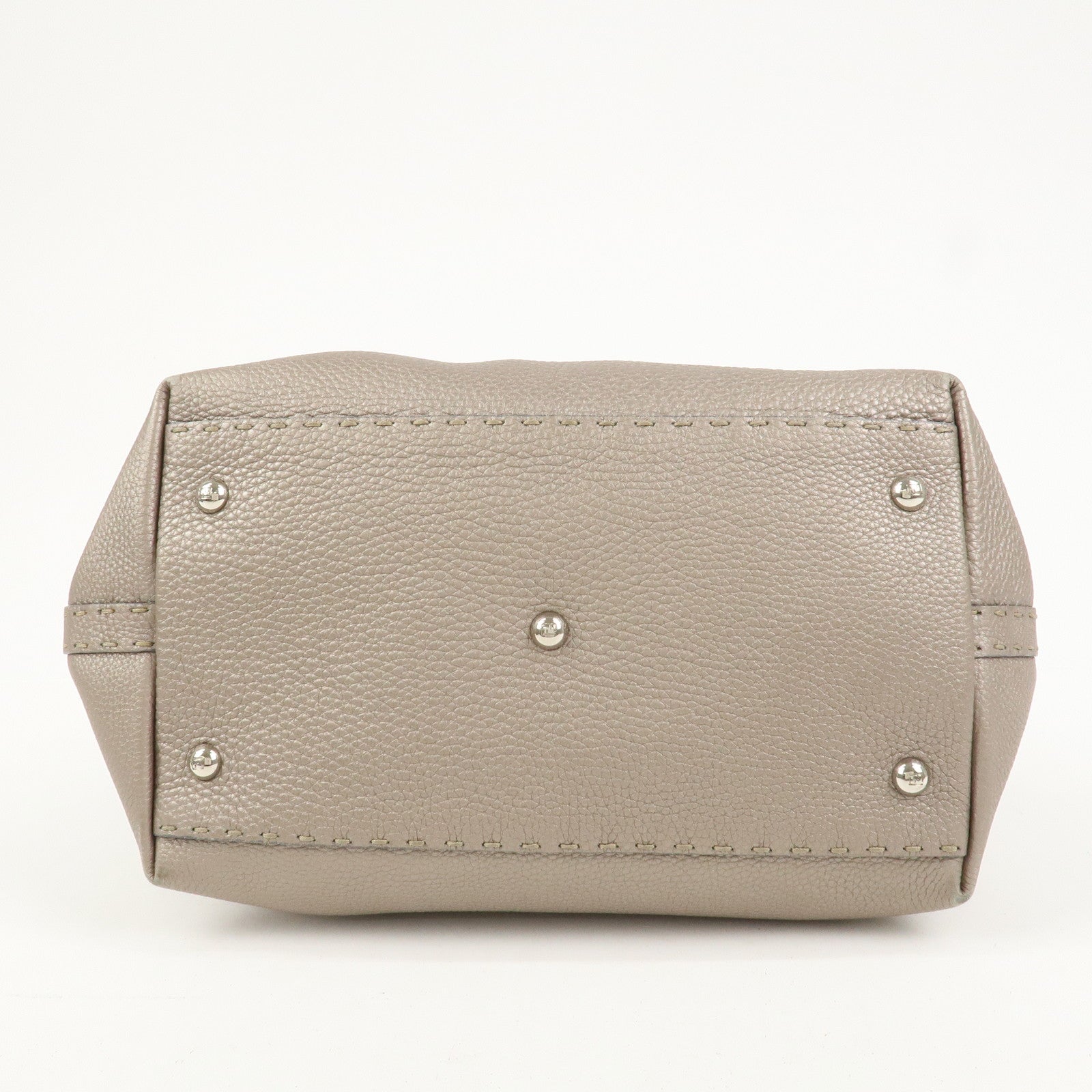 FENDI Selleria Logo Leather Boston Bag Hand Bag Greige 8BN127