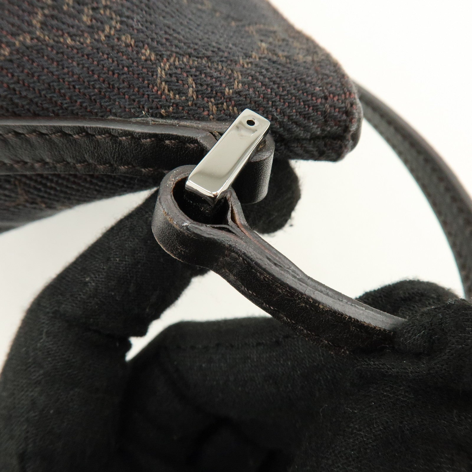 GUCCI Boat Bag GG Canvas Leather Hand Bag Brwon 07198