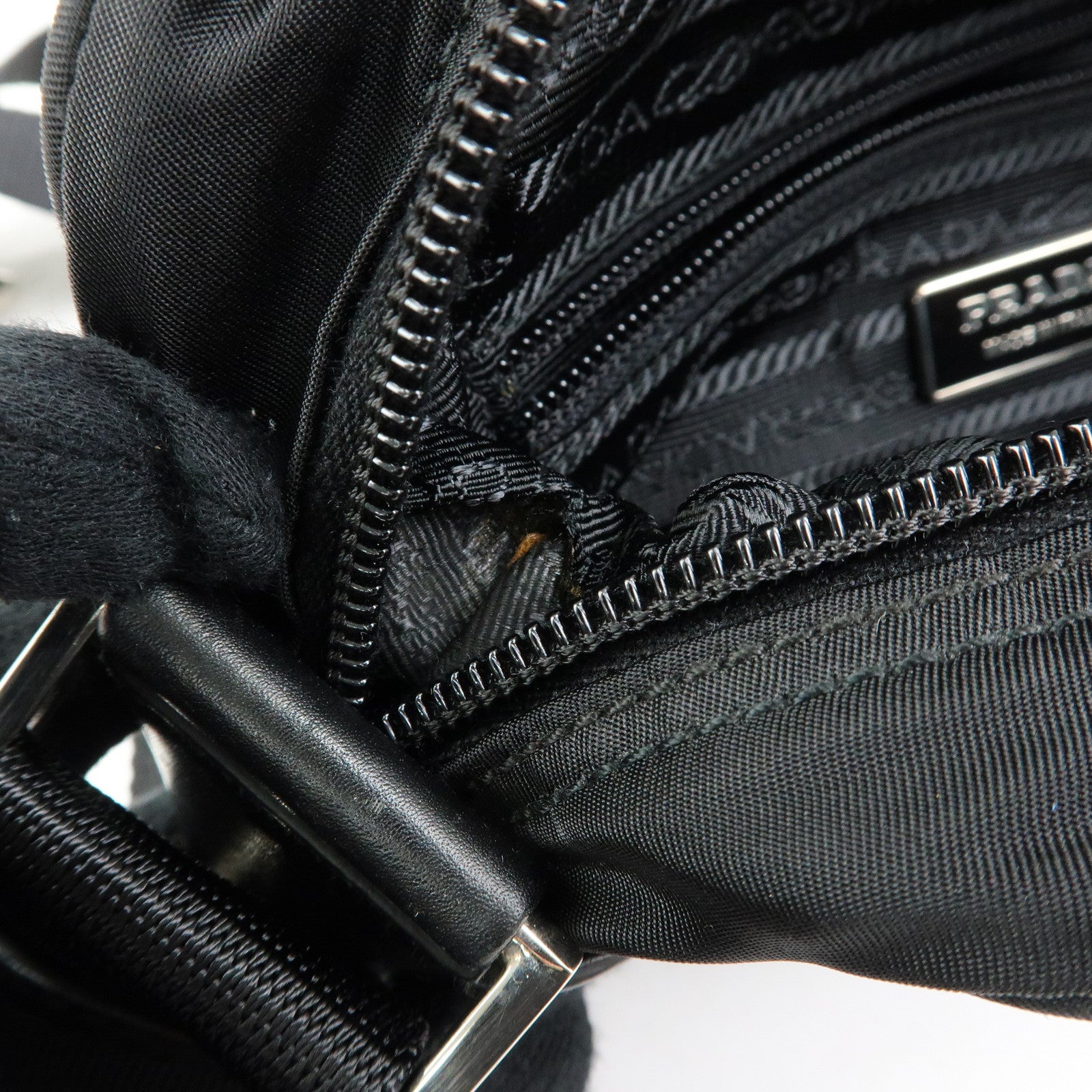 PRADA Triangle Logo Nylon Leather Shoulder Crossbody Bag Black